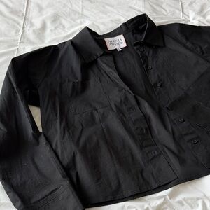 Black Button-Up Shirt, waist length, boxy shape